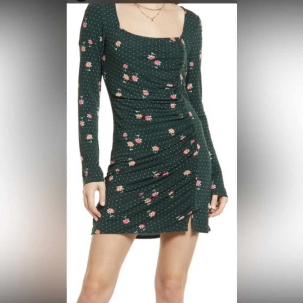 Free People Emerald Green Combo Mini Dress Square Neck SZ M MSRP: $108